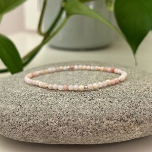 NWT Pink Opal & 925 Sterling Silver Minimalist Bracelet 💜